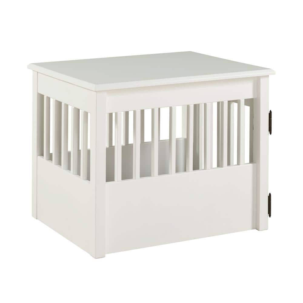 Medium White Solid Wood Pet Crate End Table