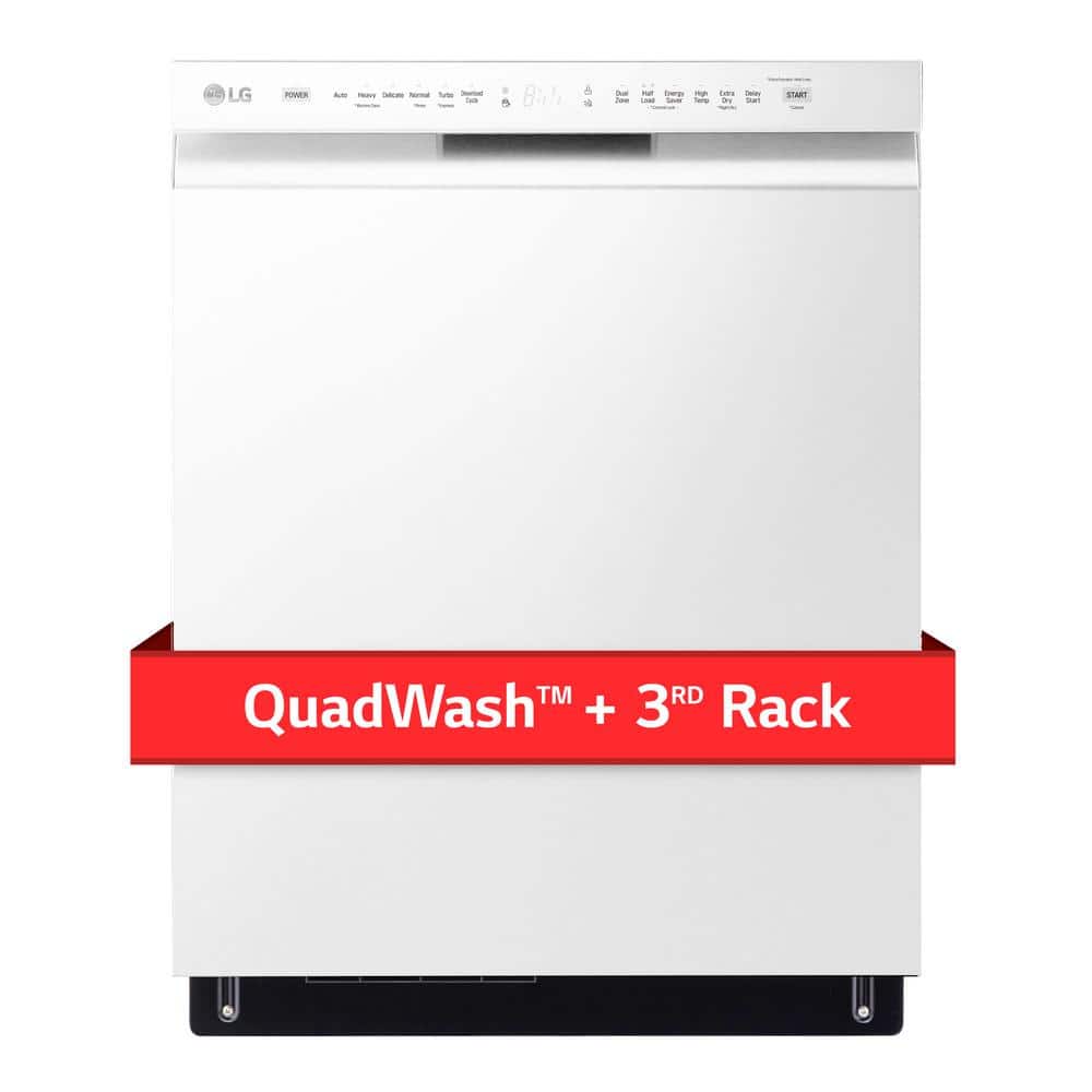 LG 24 in. White Front Control Dishwasher with QuadWash, 3rd Rack & Dynamic Dry, 48 dBA