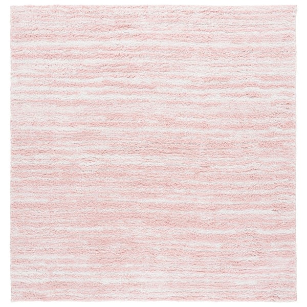 Rumi Shag 7 ft. x 7 ft. Pink/Ivory Abstract Striped Square Area Rug