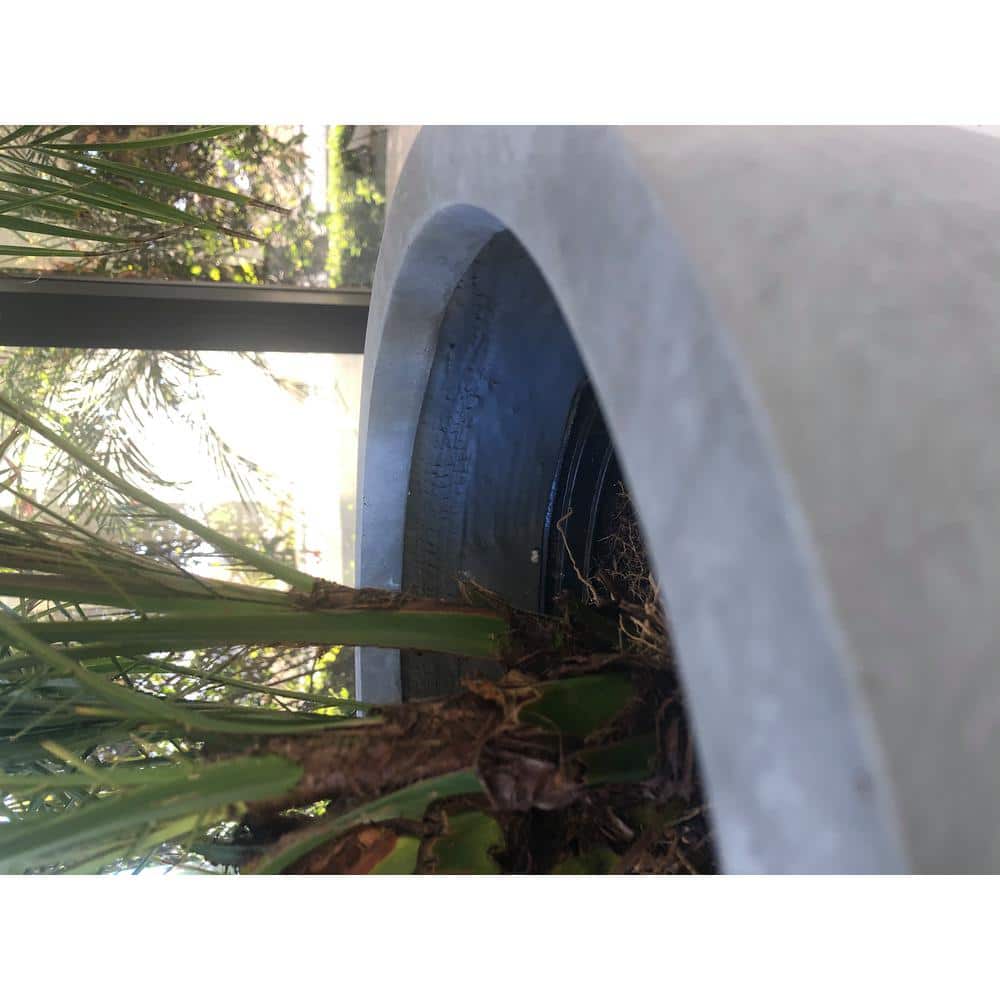 11.8" Slate Gray Lightweight Concrete Modern Round Planter