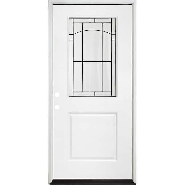 Steves & Sons Legacy 36 in. x 80 in. Right Hand Inswing 1/2 Lite Decorative Knox Glass White Primed Fiberglass Prehung Front Door