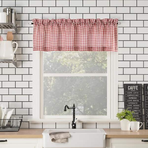 Sun Zero Perry Red/White Polyester 54 in. W x 14 in. L Rod Pocket Light Filtering Curtain Valance for Kitchens (Single Panel)