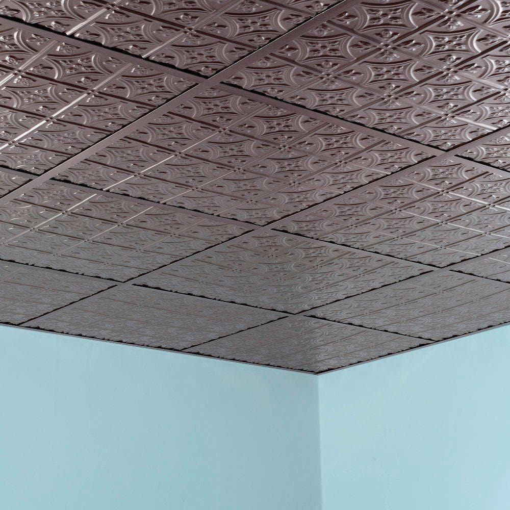 Brushed Nickel 24" x 24" Faux Tin Ceiling Tiles (5 Pack)