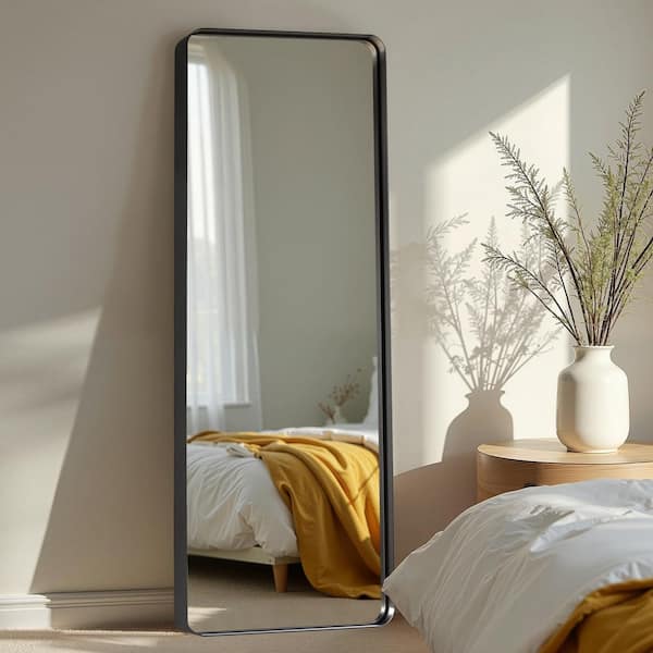 Black 27 in. W x 70 in. H Rounded Rectangle Aluminum Alloy Full Length Mirror (No Bracket)