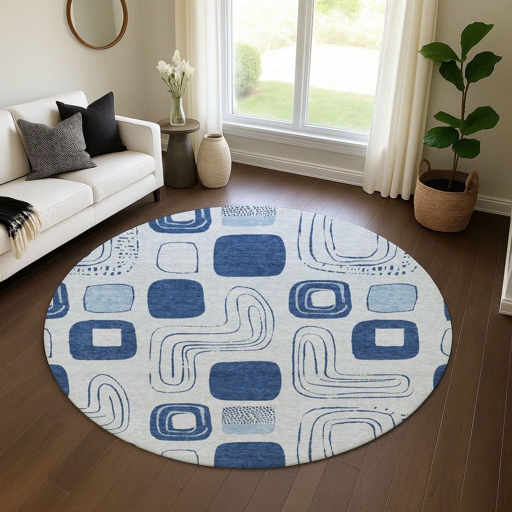 Mayfield Premium Machine Washable Abstract AMF1670 Blue 8 ft. x 8 ft. Round Rug price history on PriceWatchPro