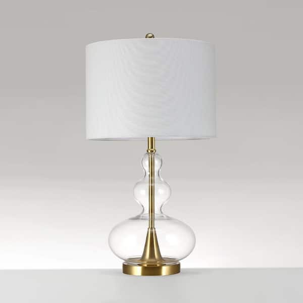 24. 5in Antique Brass Table Lamp with White Shade