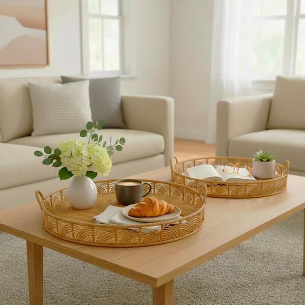 Sagebrook Home Bamboo 24/30 in. Round Trays in Natural (Set of 2