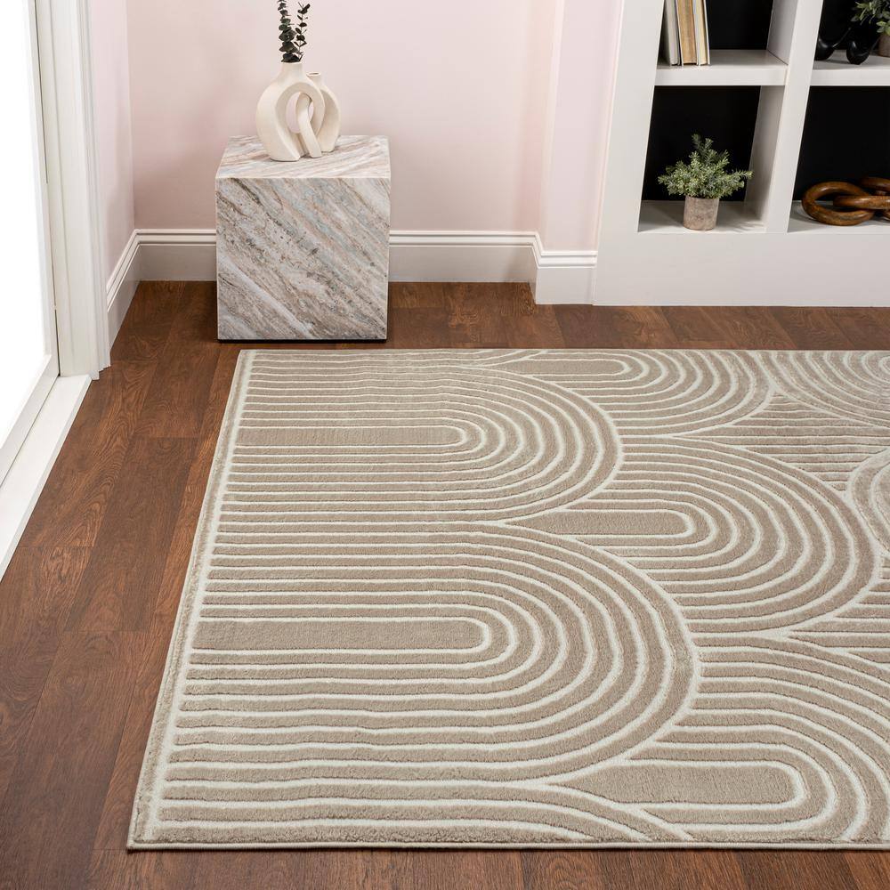 Beige and Cream Striped Arches Polyester 3x5 Area Rug