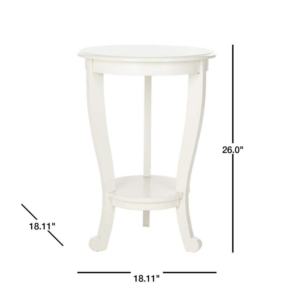 Transitional Round Wood & Stone Pedestal Side Table in Distressed Cream