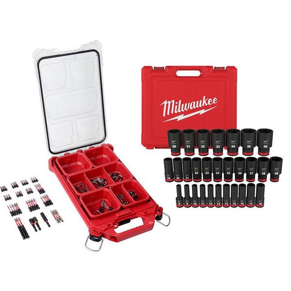 Milwaukee Shockwave Screw Driver Bit Set with PACKOUT Case and 1/2 in. Drive SAE Deep
