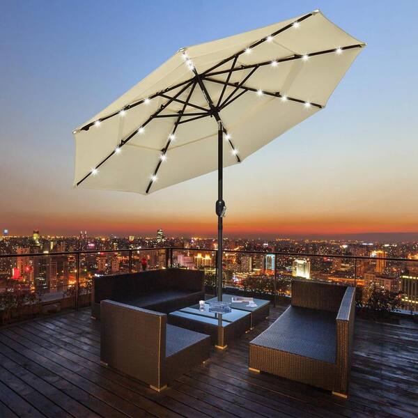 grey outdoor patio umbrella Tilt | Auto-Tilt, LED Lighting, Wind Resistant | Commercial Grade | Sunbrella Black & foot patio umbrella Color:Black/Red (26) Canopy Tents for sale Category_Default Category/Lighting/Shop by Type/All-Purpose