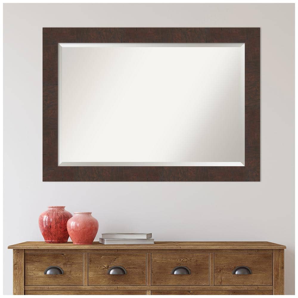 41" x 29" Walnut Brown Beveled Wood Framed Wall Mirror