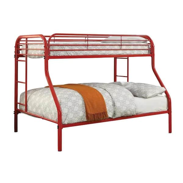 Benjara Red Twin Over Full Adjustable Bunk Bed with Attached Side Rails and Side Ladders