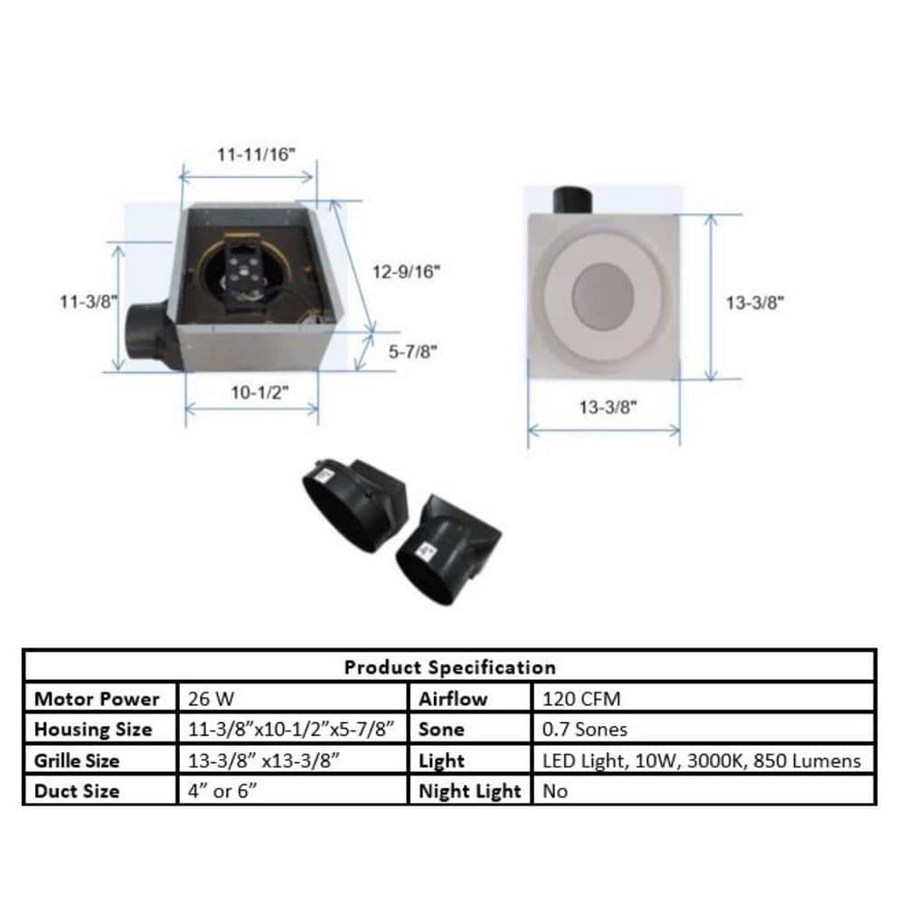 Slim White Ceiling or Wall Mount Bathroom Fan with LED Light