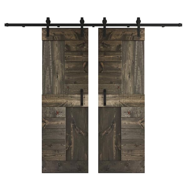 COAST SEQUOIA INC S Series 60 in. x 84 in. Carbon Gray DIY Knotty Wood Double Sliding Barn Door with Hardware Kit