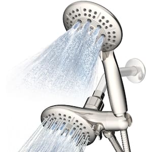4.7 in. 2-in-1, 6-Spray Patterns Wall Mount Handheld Shower Head 1.8 GPM with Dual Shower Heads in Brushed Nickel