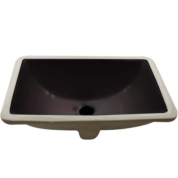 Novatto 18.25 in. Rectangular Undermount Porcelain Bathroom Sink in Flat Black with Overflow
