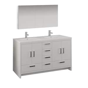 Imperia 60 in. Bathroom Double Vanity in Glossy White with Vanity Top in White with White Basins and Medicine Cabinet