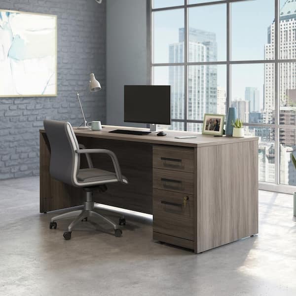 OFFICE WORKS BY SAUDER Affirm 71.102 in. x 30 in. D Hudson Elm Desk with (Assembled) 3-Drawer Mobile File Cabinet