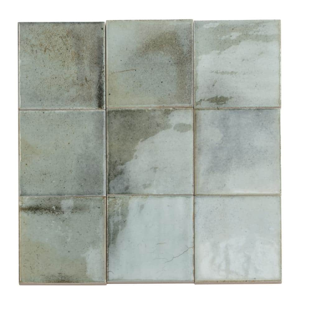 Antiek 4'' x 4'' Glossy Green Ceramic Tile