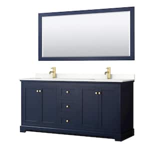 Avery 72 in. W x 22 in. D x 35 in. H Double Bath Vanity in Dark Blue with White Quartz Top and 70 in. Mirror