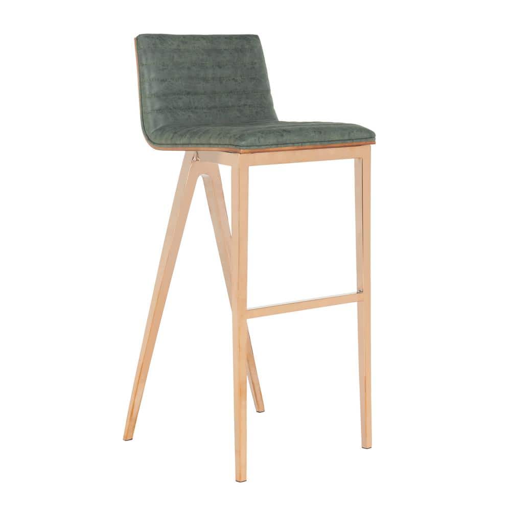 Deluxe Copper Swivel Bar Stool with Ash Green Faux Leather