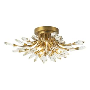 Adriao 21.2 in. 4-Light Modern Industrial Gold Linear Sputnik Crystal Flush Mount Cluster Starburst Ceiling Light