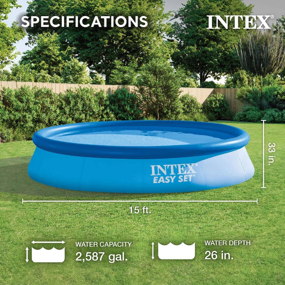 Intex 15' Blue Round Above Ground Pool with Filter Pump and Cover