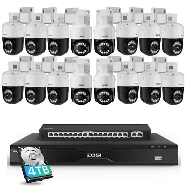 4K UHD 32-Channel 4TB POE NVR Home Security System with 16 Wired 8MP Outdoor 360° Pan Tilt Surveillance Camera