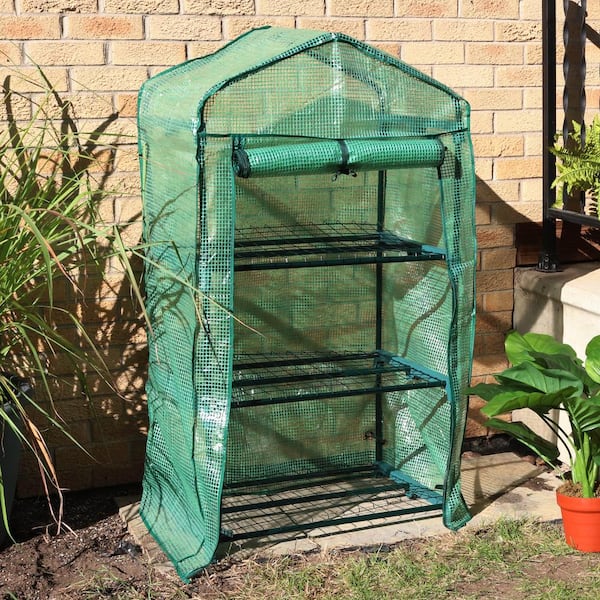 Sunnydaze Decor Sunnydaze ft. in. x ft. in. x ft. in. Portable  3-Tier Mini Greenhouse for Outdoors Green HGH-925 The Home Depot