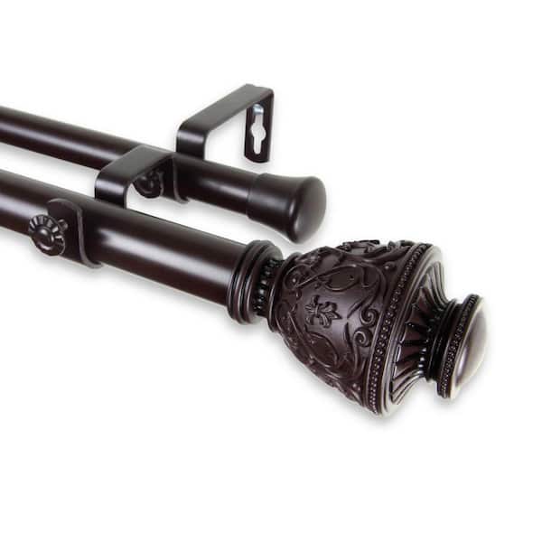 Rod Desyne 120 in. - 170 in. Telescoping 1 in. Double Curtain Rod Kit in Mahogany with Veda Finial