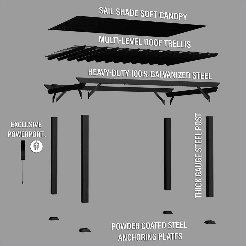 Stratford 14' x 10' Black Steel Pergola with Canopy