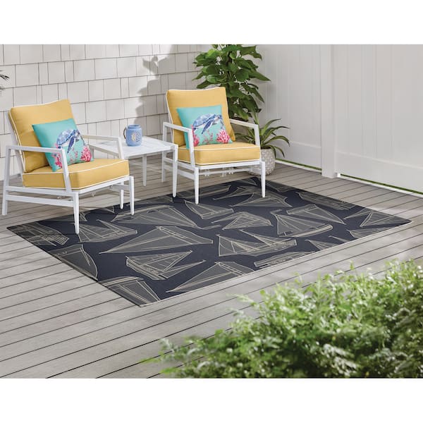 Sailboats Navy/Ivory 8 ft. x 10 ft. Indoor/Outdoor Area Rug