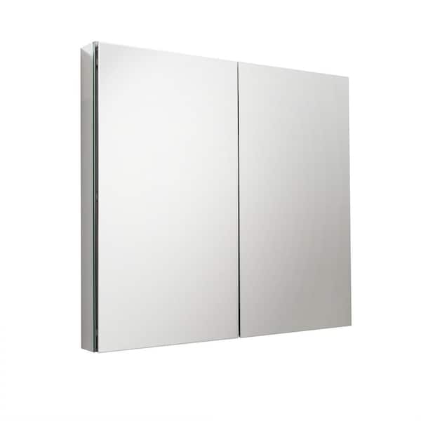 Fresca Senza 40 in. W x 36 in. H Rectangular Anodized Aluminum Medicine Cabinet with Mirror - Recessed or Surface-Mount