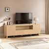 Spruce & Spring Oliver Oak TV Stand Fits TVs up to 80 in. with Wavy Panel Design, 2 Doors & 2 Drawers ,Soft-Close Hinges,Cable Ports SSKJWTTS001-OAK