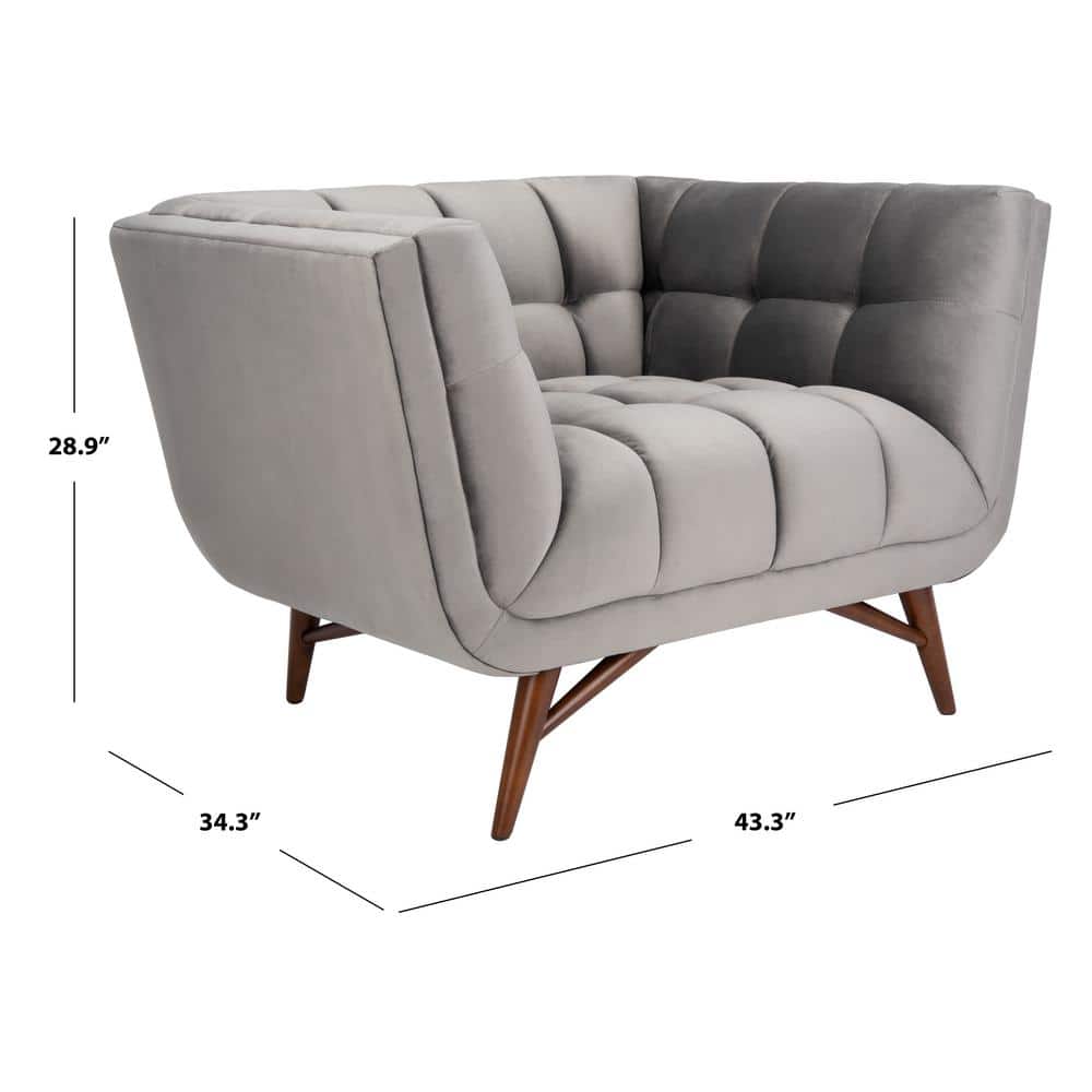 Contemporary Gray Velvet Wood Accent Chair with Tufted Design