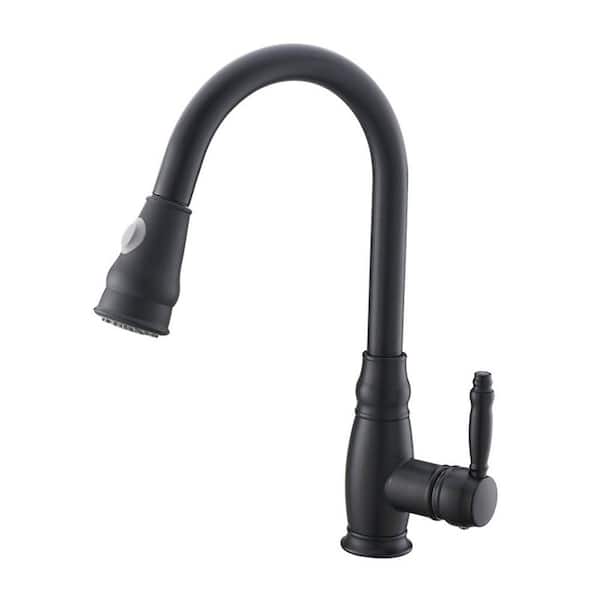 Single Handle Pull Down Sprayer Kitchen Faucet with Pull Out Spray Wand 360 Degree Spout Swivel 15.7 in in Matte Black