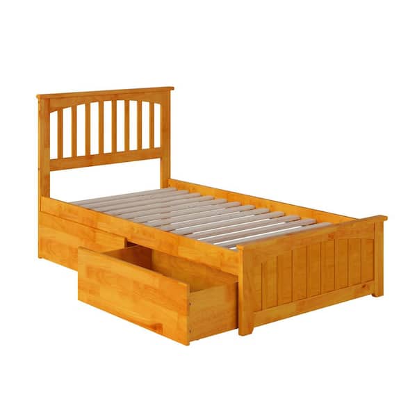 AFI Mission Caramel Twin XL Platform Bed with Matching Foot Board with 2-Urban Bed Drawers