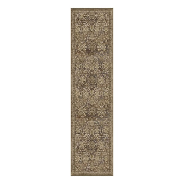 The Wizard of Oz 2 ft. X 8 ft. Brown Distressed Washable Vintage Floral Runner Rug