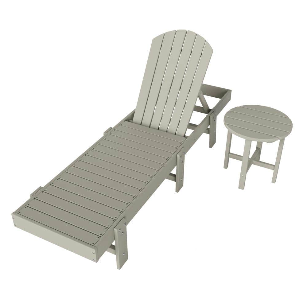 Sand HDPE Plastic Adjustable Reclining Chaise Lounge with Side Table