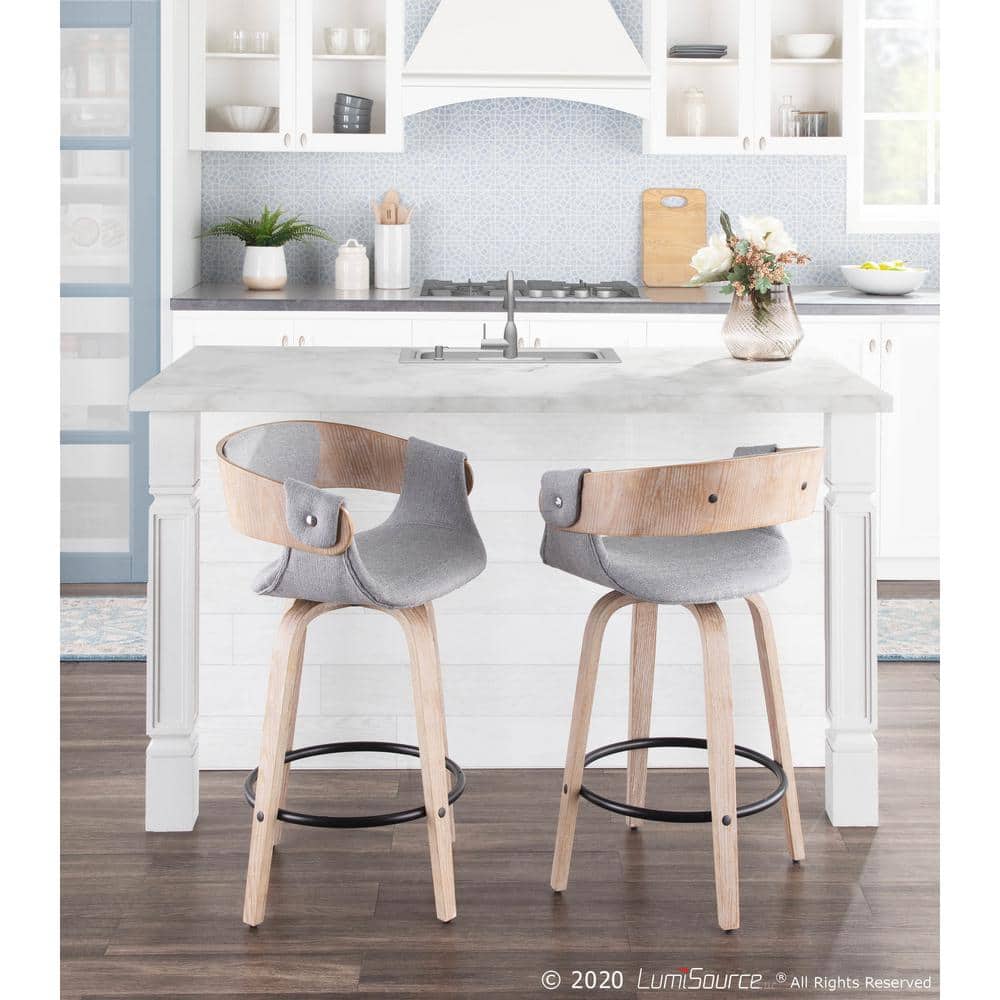 Elisa 18.75'' Gray and Gold Mid Century Modern Swivel Counter Stool