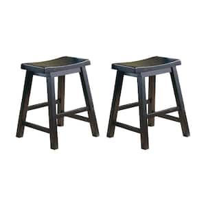 Wooden 18 in. Counter Height Black Stool with Saddle Seat (Set of 2)