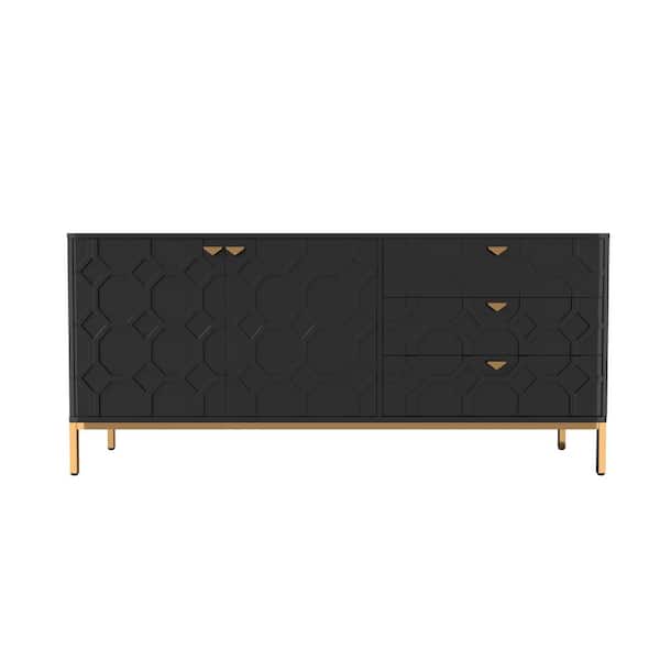 Boyel Living 28 in. H Black 2 Door Storage Cabinet with 3 Drawers