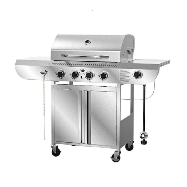 34,000 BTU 3-Burner Propane Gas Stainless Steel Grill with Side Stand and Wheels
