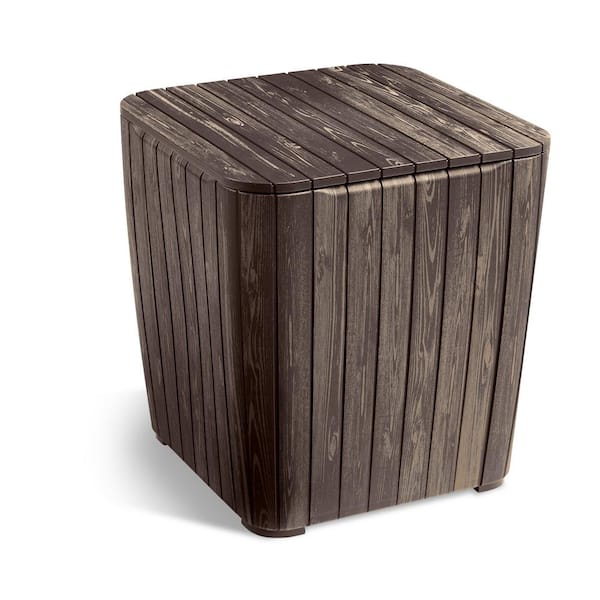 Unbranded Luzon Rezolith Flexitone Brown Outdoor Side Table with Storage