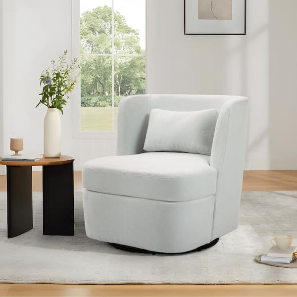 Uixe Beige Linen Upholstered 360° Swivel Accent Barrel Chair with Metal Base(Set of 1)