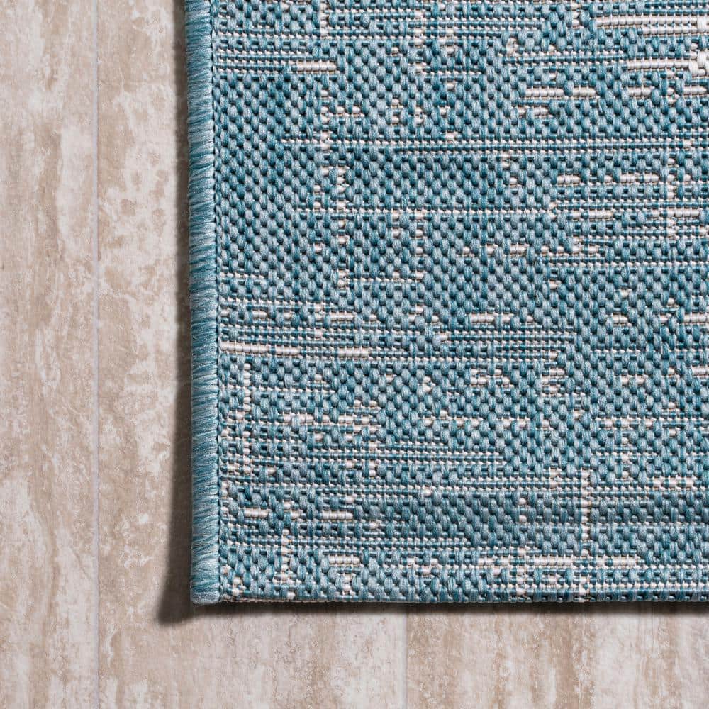 Scandi Minimalist Ivory & Aqua Indoor/Outdoor Flatweave Rug