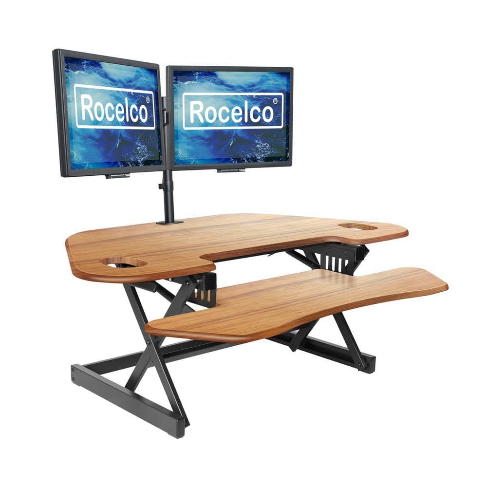 ROCELCO 46 in. W Beige Height Adjustable Corner Standing Desk Converter ...