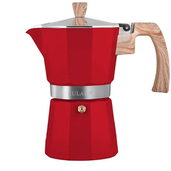 Zulay Kitchen 3 Cup Classic Italian Style Espresso Coffee Maker Moka Pot - Red with Wooden Handle