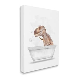 T-Rex Dinosaur in Bubble Bath White Brown By Ziwei Li Unframed Print Abstract Wall Art 24 in. x 30 in.